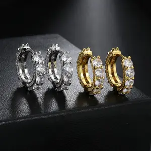 High-Quality Fully Inlaid Zircon Crystal Men's Earrings - Hoop Shape, Statement Hoops, Hip Hop Fashion Versatile Artificial Gemstone Jewelry Accessory for Earring Stack, Hoop Shape Earrings