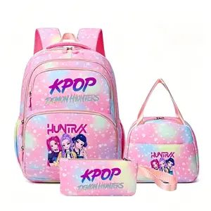 New 3-Piece Set: K-Pop Girl-Themed ColorfulBackpack,Lunch Bag, and Pencil CaseSet,fashionable and versatile,casual andtrendy