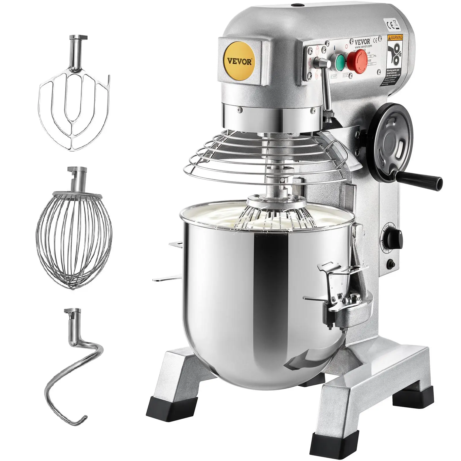 【summerfinds】VEVOR Commercial Food Mixer, 30Qt Commercial Mixer with Timing Function, 1100W Stainless Steel Bowl Heavy Duty Electric Food Mixer Commercial with 3 Speeds Adjustable 108/199/382 RPM, Dough Hook Whisk