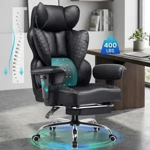 【Hot Deals】COMHOMA Big and Tall Office Chair 400LBS Wide Ergonomic Gaming Chair with Deluxe Embossing Leather with Foot Rest 150°Reclining Adjustable Armrests Pocket Spring Back Support and Without Pillow