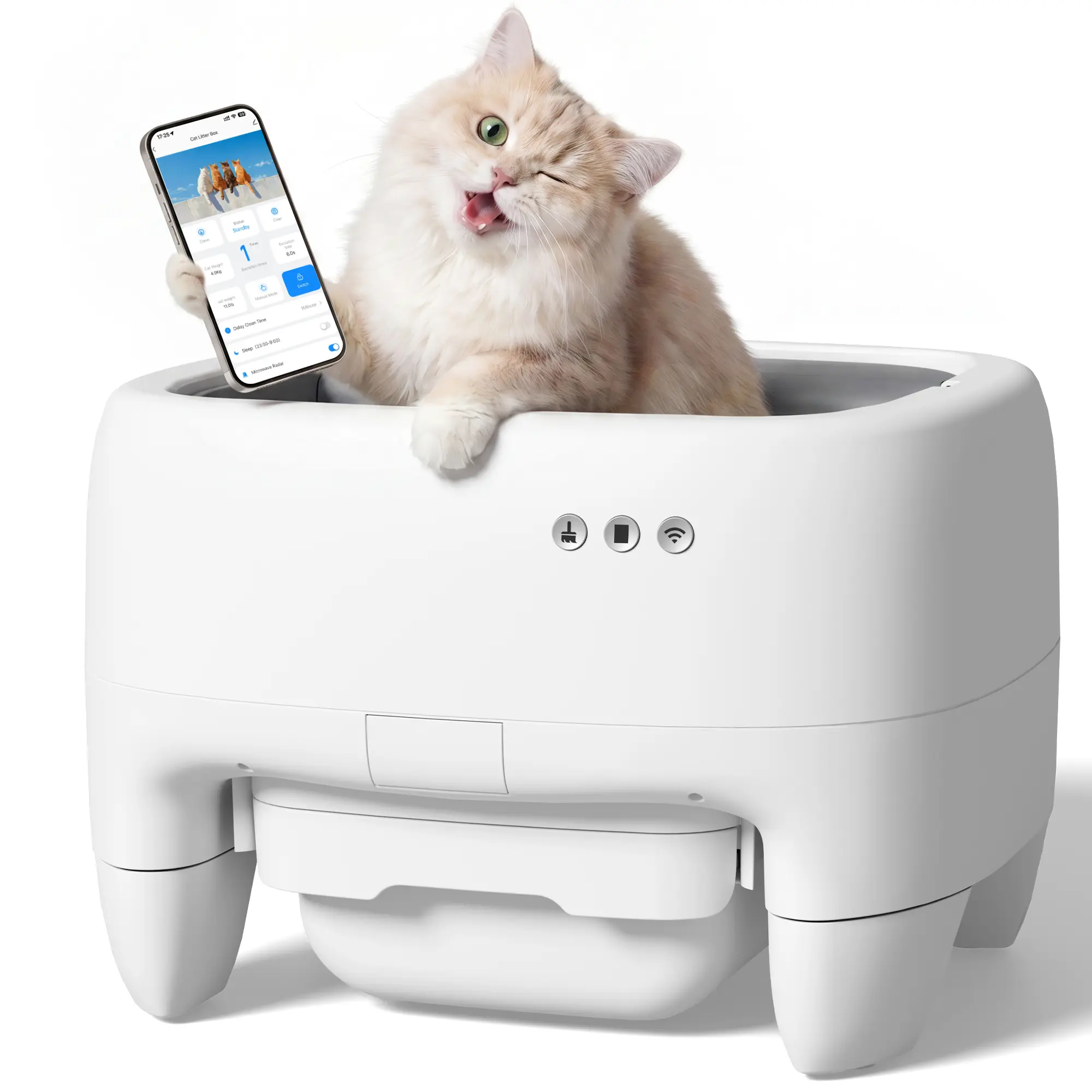 Warcat Self Cleaning Cat Litter Box, Open Top Automatic Cat Litter Box for Multi-Cat Households, Smart App Control with Safety Sensors, Large Capacity Odor Control Litter Box