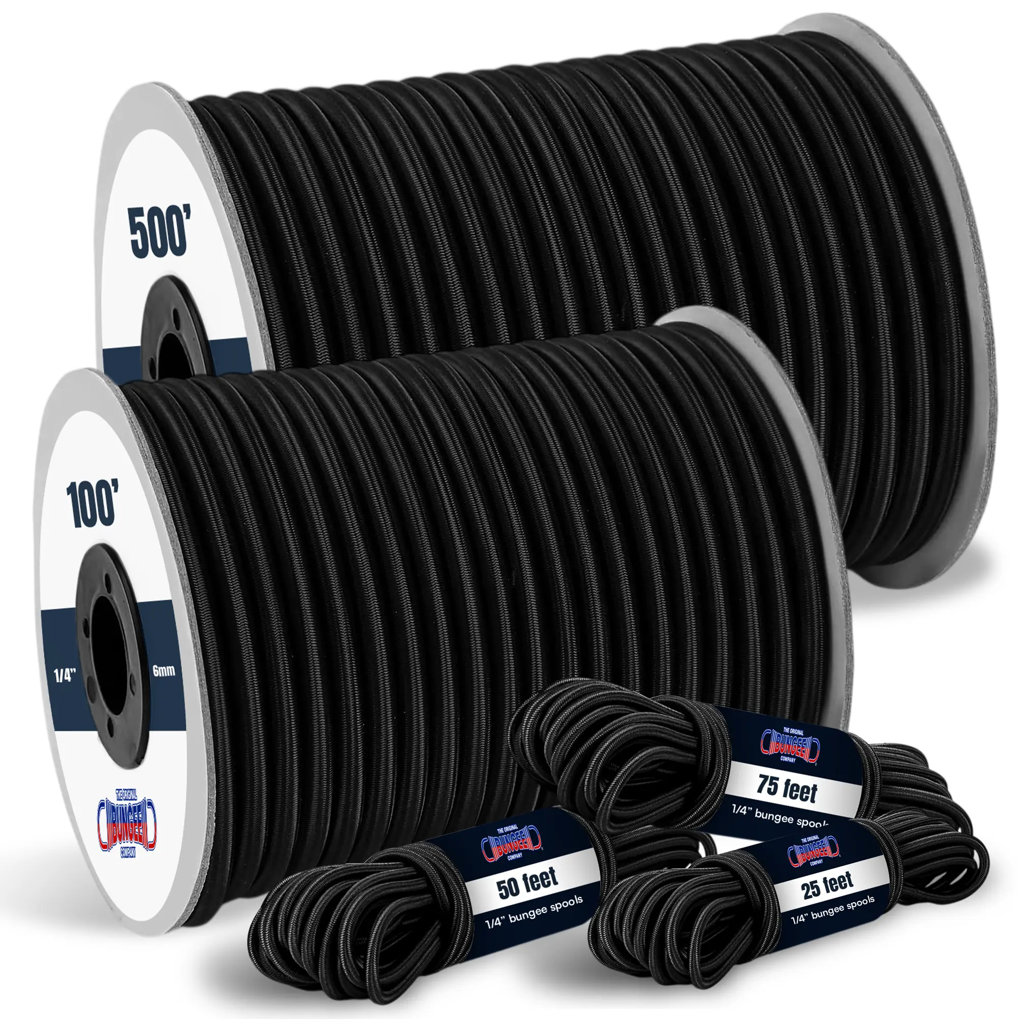 Bungee Cord with Rubber Hooks - Black, Solid Colors, Multicolor Options - Elasticity for Cargo Tie-Downs by The Original Bungee Company