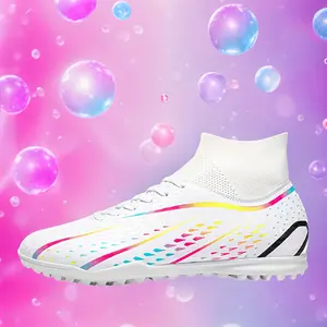Men's Professional Soccer Cleats - Turf Sneakers, Breathable & Comfortable for Outdoor Sports and Training, Light Blue with Pink & Black Accents, Non-Slip Rubber Sole, PU Upper, Fabric Lining, Lace-Up Closure, Outdoor Sports Footwear |   Sporty Footwear