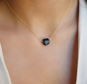 Raw Crystal Necklace Natural Black Tourmaline Necklace  Rough Stone Tourmaline Stone Pendant Birthday Daily Female Wedding Anniversary Engagement