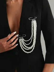 Vintage Elegant U-Shaped Multi-Layer Faux Pearl Beaded Alloy Brooch Pin, Luxurious Design for Women, Wedding Party Vacation Street Style, Graduation Summer Gift