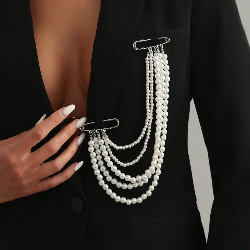 Vintage Elegant U-Shaped Multi-Layer Faux Pearl Beaded Alloy Exquisite Brooch Pin, Luxurious Design for Women, Wedding Party Vacation Street Style, Graduation Summer Gift