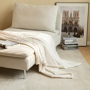 【Only 1 Gift Per Customer】【Random Color】Throw Blanket for Couch -  Soft & Warm Fluffy Cream Beige Blanket, Decorative and Giftable Striped Blankets for Women, Men
