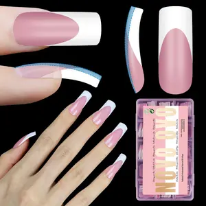 NOVO OVO Medium Slightly Curved White French Tip Nail Tips BERRY PINK Full Cover for Press on Acrylic, Extra Thick M Soft Gel False Nail, need Builder Gel Top Coat, no Glue included x 15 Sizes 240 pcs【NO GLUE & TOP COAT INCLUDED】