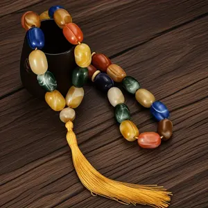 Large Oval Beads, Vintage Bohemian Prayer Bead Necklace with Exaggerated and Colorful Bead Design — Recommended As A Birthday Gift for Couples To Showcase A Unique Wearing Style.