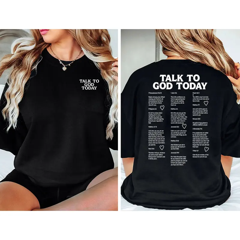 Women's Classic Casual Oversized Cotton Sweatshirt - Unisex, Round Neck, Pull-On Sleeves, Double-Sided Digital Printed "Talk To God Today" Bible Verse Christian Faith Basic Top