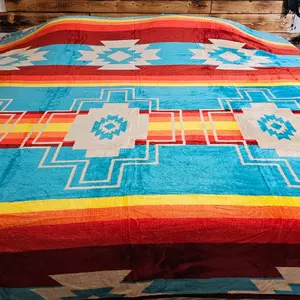 DAYAN Southwest King size Blanket soft and warm Orange Turquoise Traditional