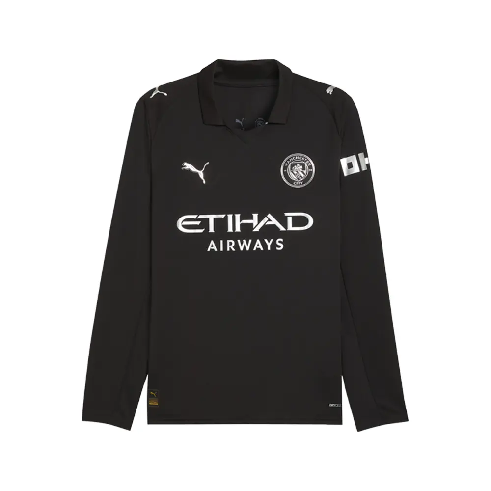 PUMA Mens Manchester City 2526 Away Collared Long Sleeve Jersey Soccer Cleats  - Black