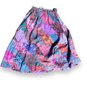 Patchwork Skirt Cotton Maxi  Hippie Bohemian Colorful Festival Elastic Drawstring Womenswear