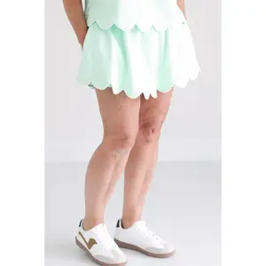 Scallop Hem Pearl Studded Detail Terry Shorts