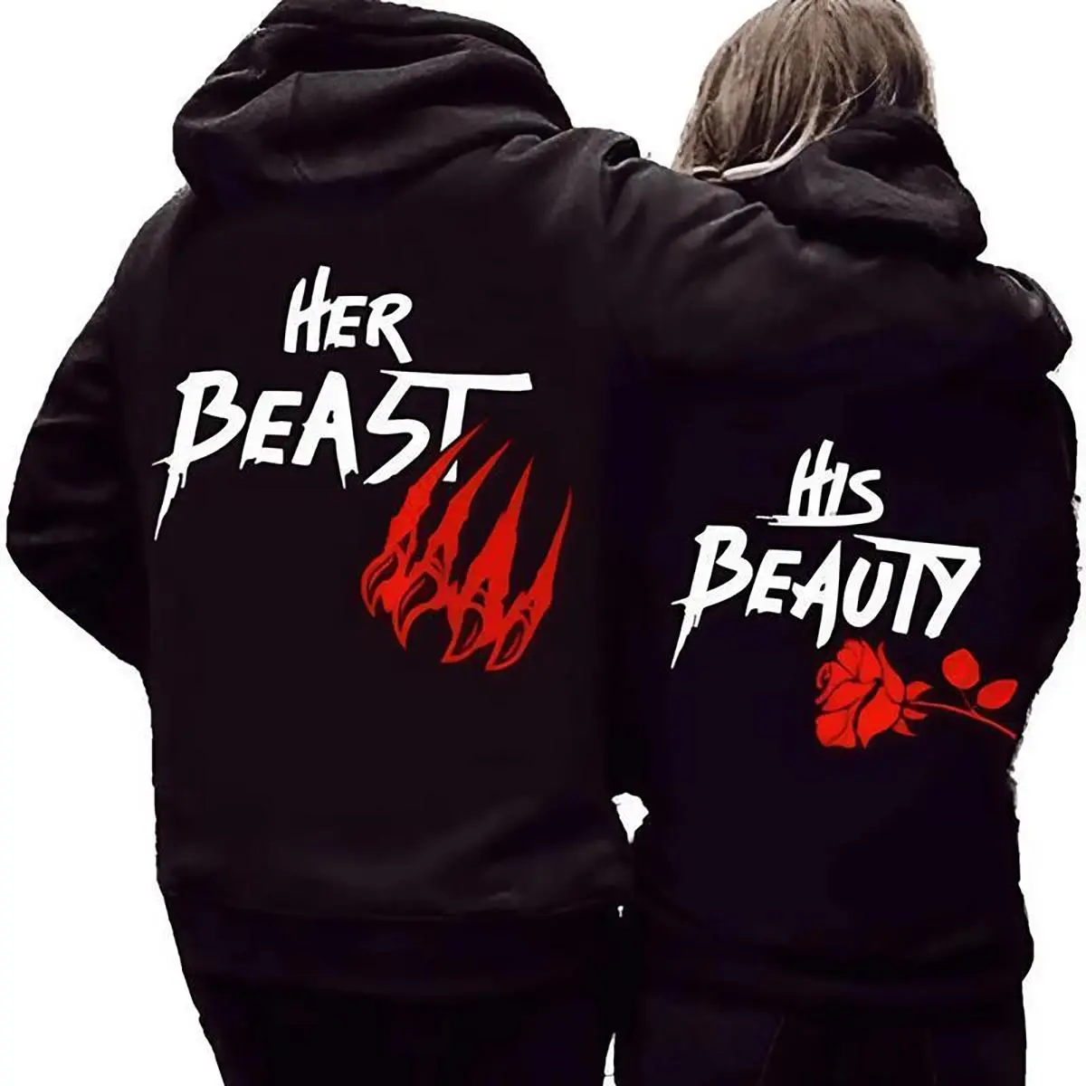 Her Beast His Beauty Couple T-Shirt Hoodie Matching Outfits For Couples Valentine Day Gifts Anniversary Shirts Trending Made In USA For Women For Men [Lolly & Lace 180G/230G 100% cotton short-sleeve/hoodie, soft and comfortable]