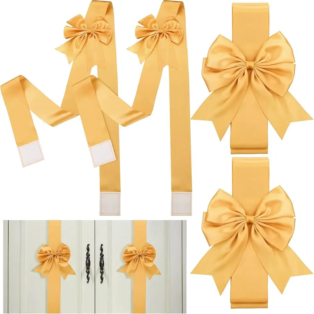Christmas Cabinet Door Bow Tie Set, Large Christmas Ribbon Decorations, Decorative Hanging Ornaments, Pure Color, Kitchen Furniture Party Supplies, Ornaments