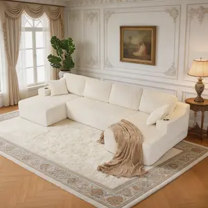 79‘’~130''U-shaped Modular Boneless  Sectional Sofa , Compressed Corduroy Fabric, Modern Style Living Room Sofa Bed, Space-Saving Recliner Design - Convertible Corduroy Sectional Couch, U shaped Comfy Modular Cloud  Sleeper Sofa with Deep Seat