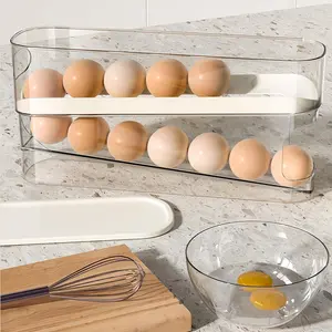 Auto Rolling Fridge Egg Organizer, Space Saving Eggs Dispenser for Refrigerator Storager, Home Egg Holder, 1 pack meal prep containers kitchen supplies girly kitchenware