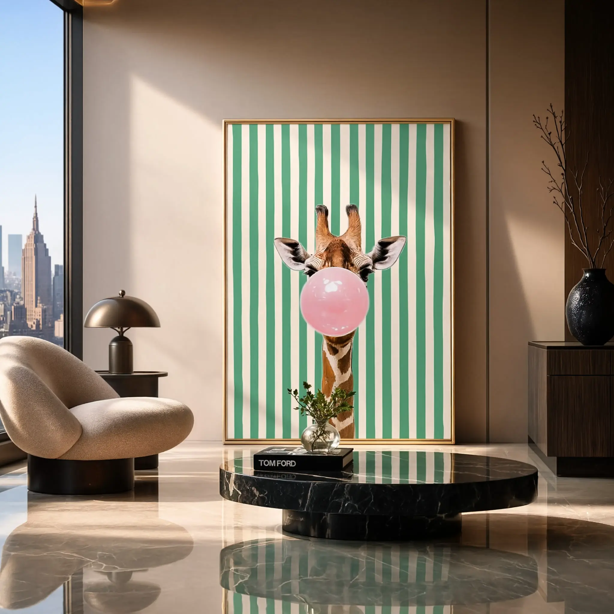 Funny Giraffe Wall Art Bubble Gum Poster Safari Nursery Decor Animal Print Home