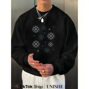Winter Black Snowflake Print Sweatshirt for Men – Long Sleeve Comfortable Casual Wear