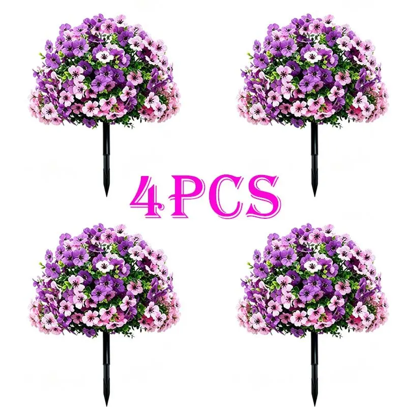 4-piece set of purple violet artificial floor trees with pink and purple combination, suitable for porches, balconies, and courtyards - holiday home decor, summer and autumn indoor and outdoor use for homes, hotels, gardens, offices, weddings