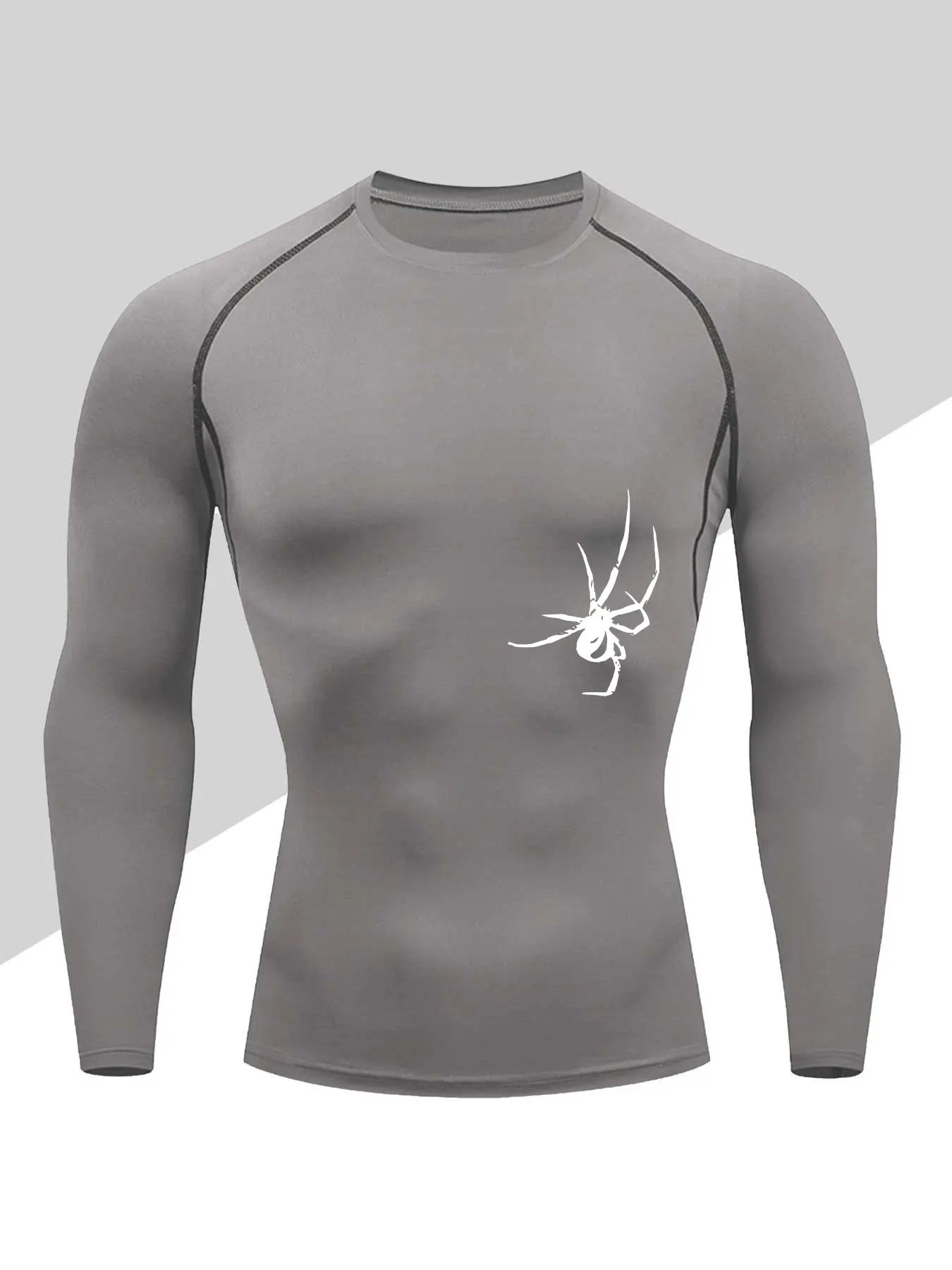 Men's Compression Long Sleeve Shirt, Quick-Dry Breathable Gym Top, Spider Print Tight Fit Sports Wear for Running Tennis Daily Use, Compression Sportswear