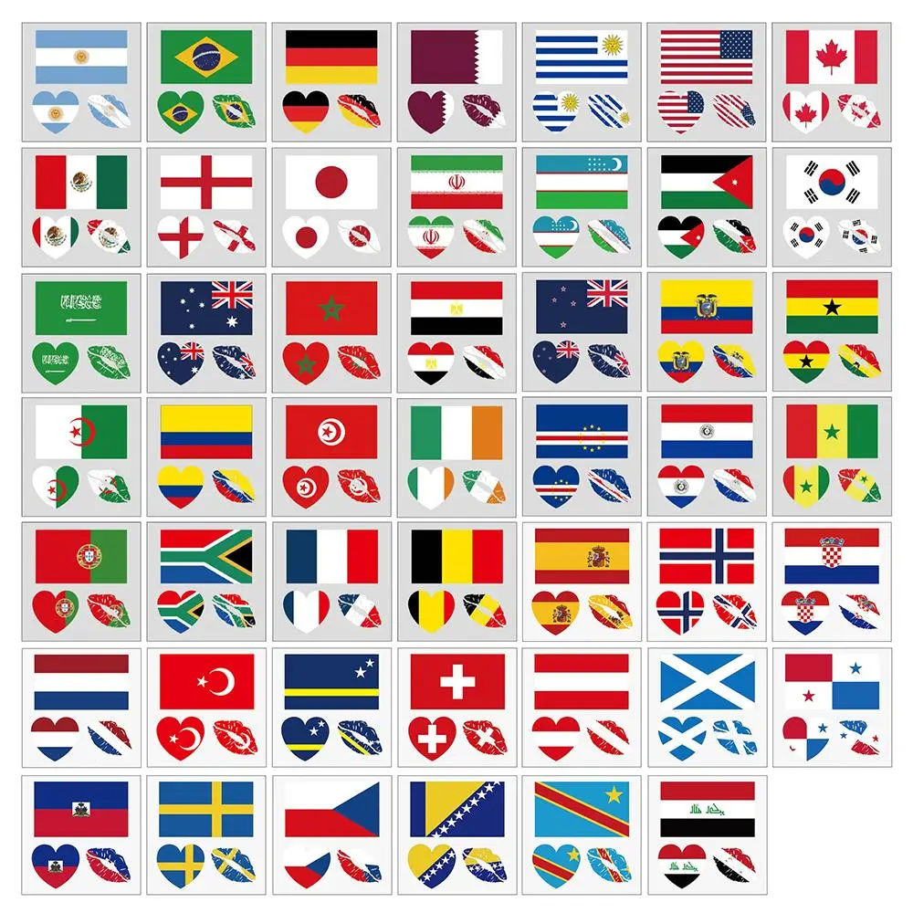 2026 Soccer Season Match Day Fan Supplies Waterproof Temporary 48 Nations Flag Face Tattoos 10pcs Per Country Or 48pcs Mixed Party Stickers