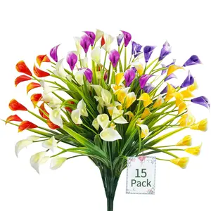 15pcs Lily-Of-The-Valley Artificial Flowers, UV Protection, Home Decor, Indoor/outdoor, Spring/summer Cemetery Decoration, Decorative Flowers Bouquet, Artificial Flower Arrangements