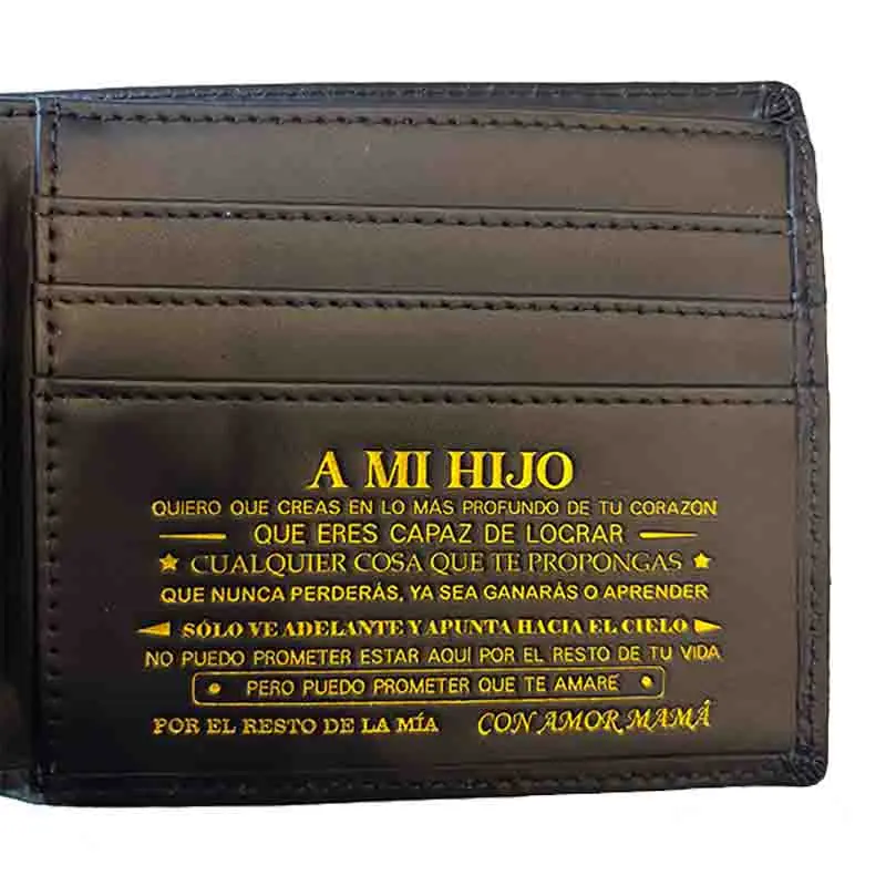 1pcs Genuine Leather Wallet From Mom, For Her Son - a Stylish Bifold Wallet, Available in two colors and two languages, Perfect As A Gift For His Birthday, Graduation Season, Valentine'S Day, Father'S Day, Or Christmas