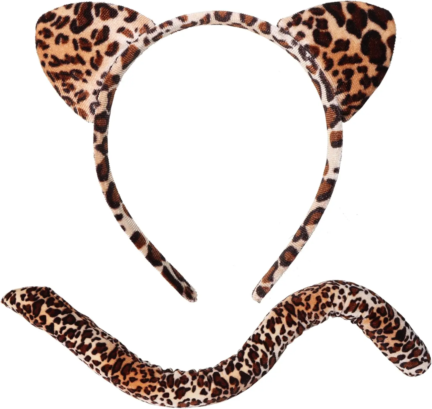 Tequise Cheetah Print Costume Accessories Set - Leopard Cat Ears Headband, Ears + Tail for Halloween Cartoon Character Cosplay Dress-Up