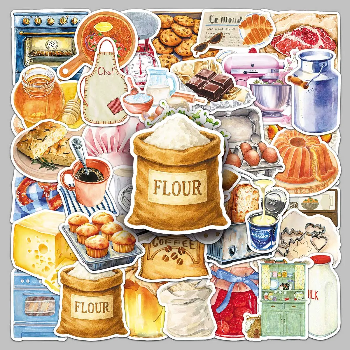 50pcs baking time cartoon creative trend small fresh stickers laptop scooter water cup stickers Sticker Set Sticker Packs