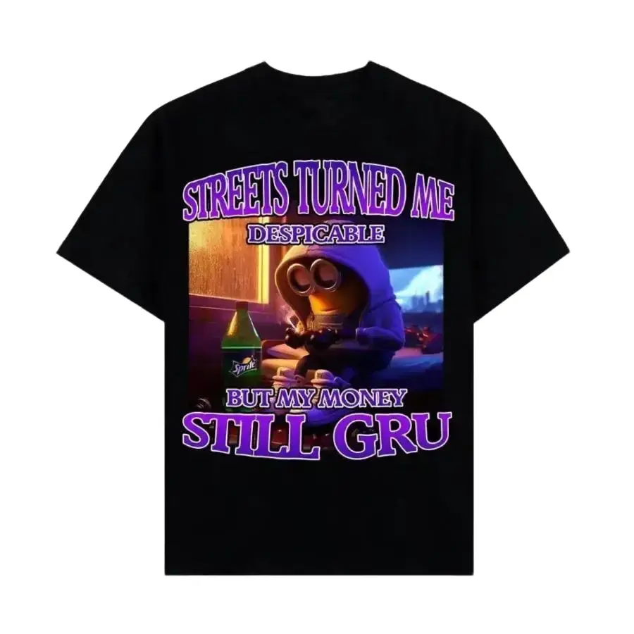 Men's Unisex Loose-Fit Cartoon Style Meme Shirts Funny, Comedic Slogan "Streets Made Me Despicable But I Still Inherit My Money" Humorous Caption Short-Sleeve T-Shirt, Daily Wear Casual Tee, Funny Shirts