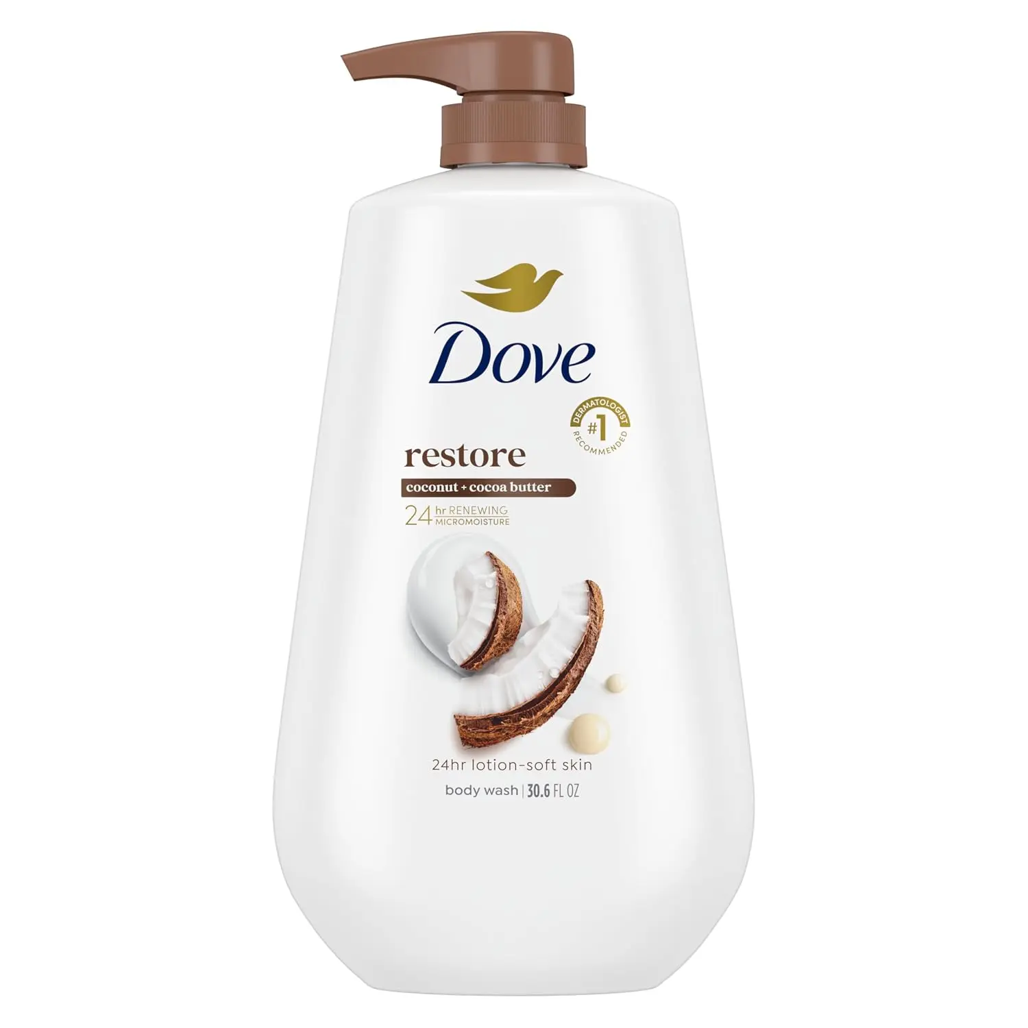 Dove Restore Coconut & Cocoa Butter 24hr Moisturizing Body Wash - 30.6 oz, Body Care Moisturizer with MicroMoisture for Hydrating, Smooth Skin