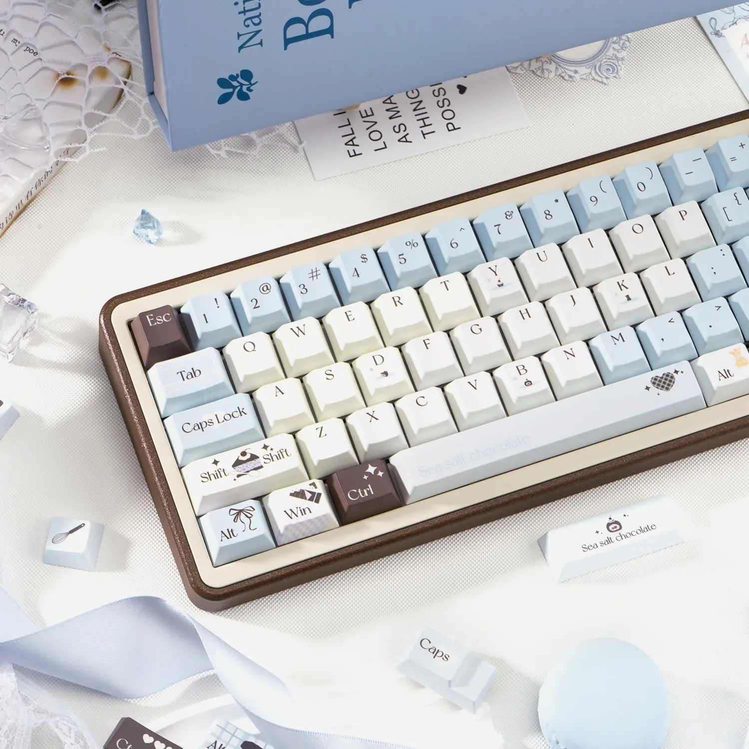 COOMICKEY Ergonomic PBT Keycap Set - 145 Dye-Sub Cherry Profile Keys for 61/64/87/104/108 Cherry MX Switches, ISO/ANSI Layout Alice Mechanical Keyboards, Cute Blue Custom Computer Peripherals