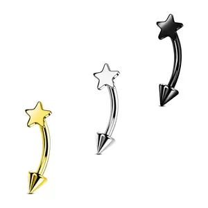 Oufer 16G Implant Grade Titanium Star Top Eyebrow Rook Ring Vertical Labret Stud