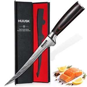 Huusk 7" Filet Knife – Flexible Fish Boning Knife with Wood Handle, Japanese Style for Meat, Poultry & Fish Cutting