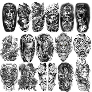 Temporary Tattoos, 16-Sheet Black Tiger Lion Wolf Totem Adult Tattoos Temporary, Fake Tattoos Men