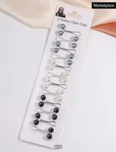 Hijab safety pins, safety pins, U-Shaped Headscarf Pins - 12pcs with Pearl Accents for Hijabs, Shawls & Scarves - High-Quality Accessories for Muslim Women