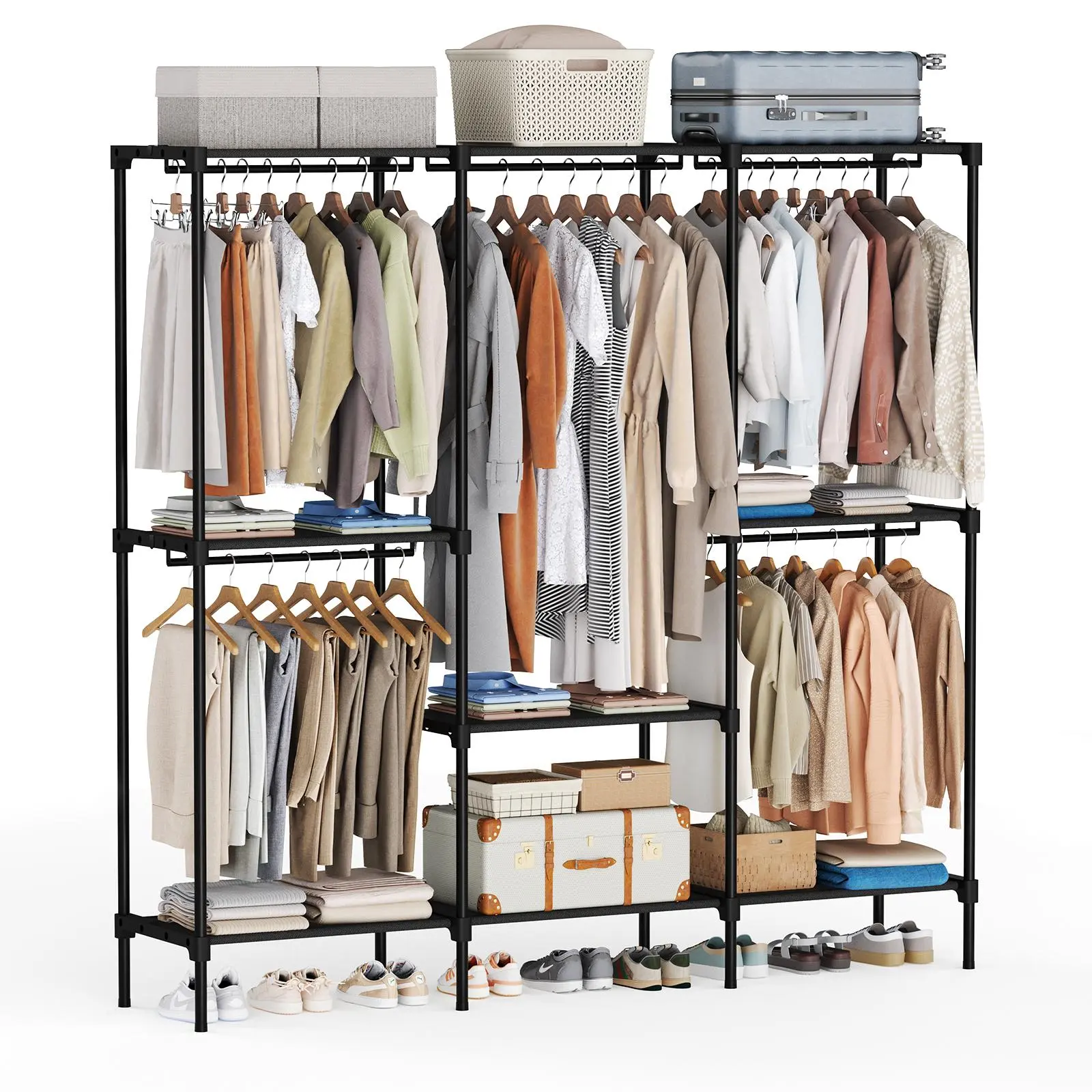 Wardrobe Closet,Portable Clothes Racks for Hanging Clothes, Free Standing Closet with Tier Shelves, Closet Organizers and Storage Rack for Cloakroom, Bedroom