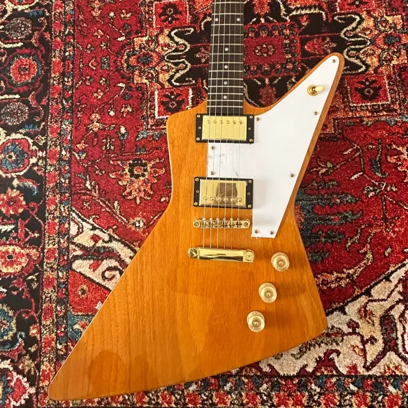 Explorer Style Electric Guitar 1958 Vintage Korina Gold Hardware HH Pickups Natural Wood Explorer Style Electric Guitar 1958 Vintage Korina Gold Hardware HH Pickups Natural Wood