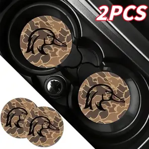 2 Pack Car Cup Holder Coaster, Brown Camouflage Duck Car Coaster, Car Interior Decorative, Car Interior Accessories, Suitable for Vehicle and Home Decoration-Ideal Gift