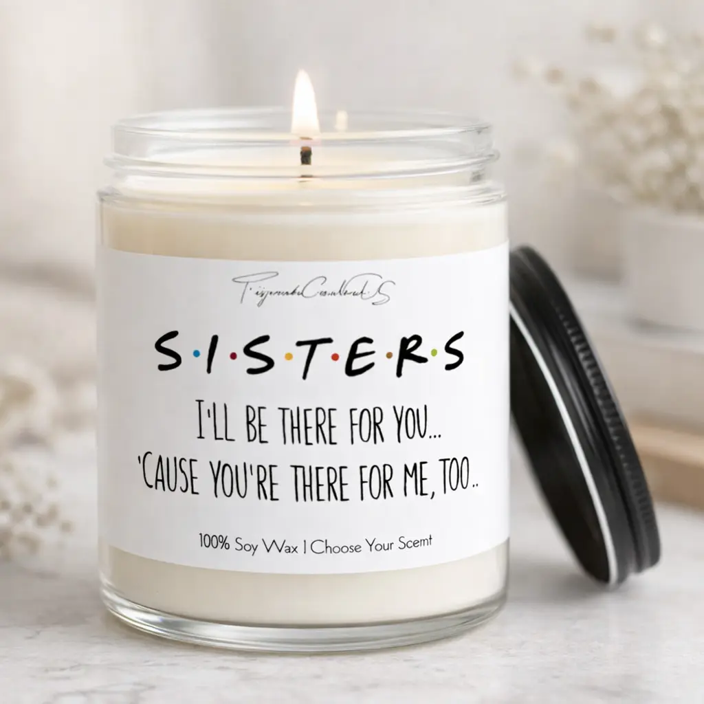 S.I.S.T.E.R.S Candle, Friends TV Show Inspired Gift, Birthday Gift for Her, Graduation Present, Wedding Keepsake, Holiday & Christmas Present, Big Sister Little Sister Decor, Soul Sister Candle, Funny Best Friend Gift, Cozy Home Fragrance Decor