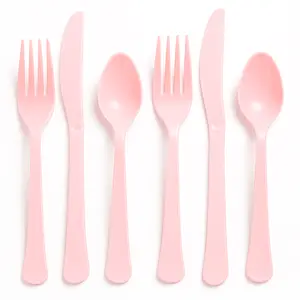New Pink Heavyweight Plastic Cutlery Set - 24 Pieces