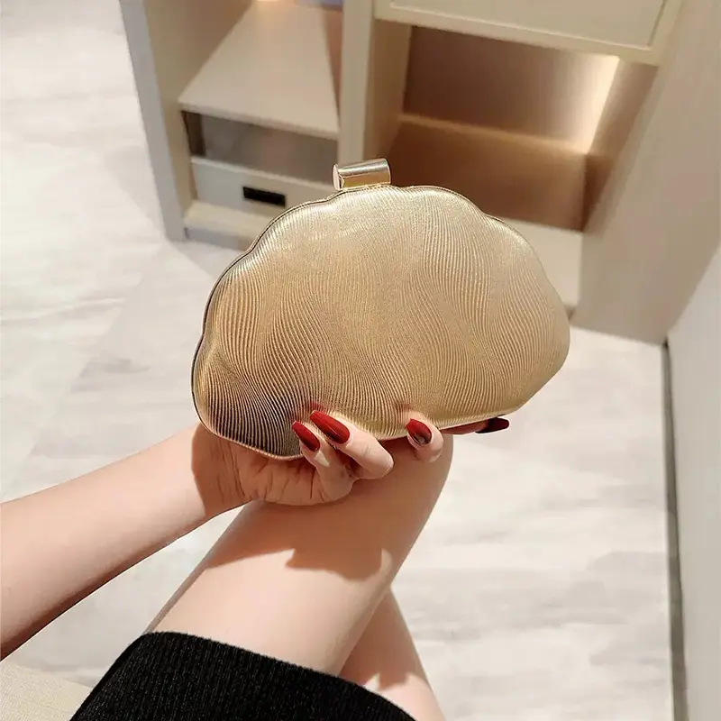 Women's Round Synthetic Metallic Glitter Evening Clutch - Trendy Minimalist Elegant Stylish Wristlet Pouch Purse with Magnetic Closure for Formal Parties, Weddings, Trendy Minimalist Purse, Elegant Stylish Purse