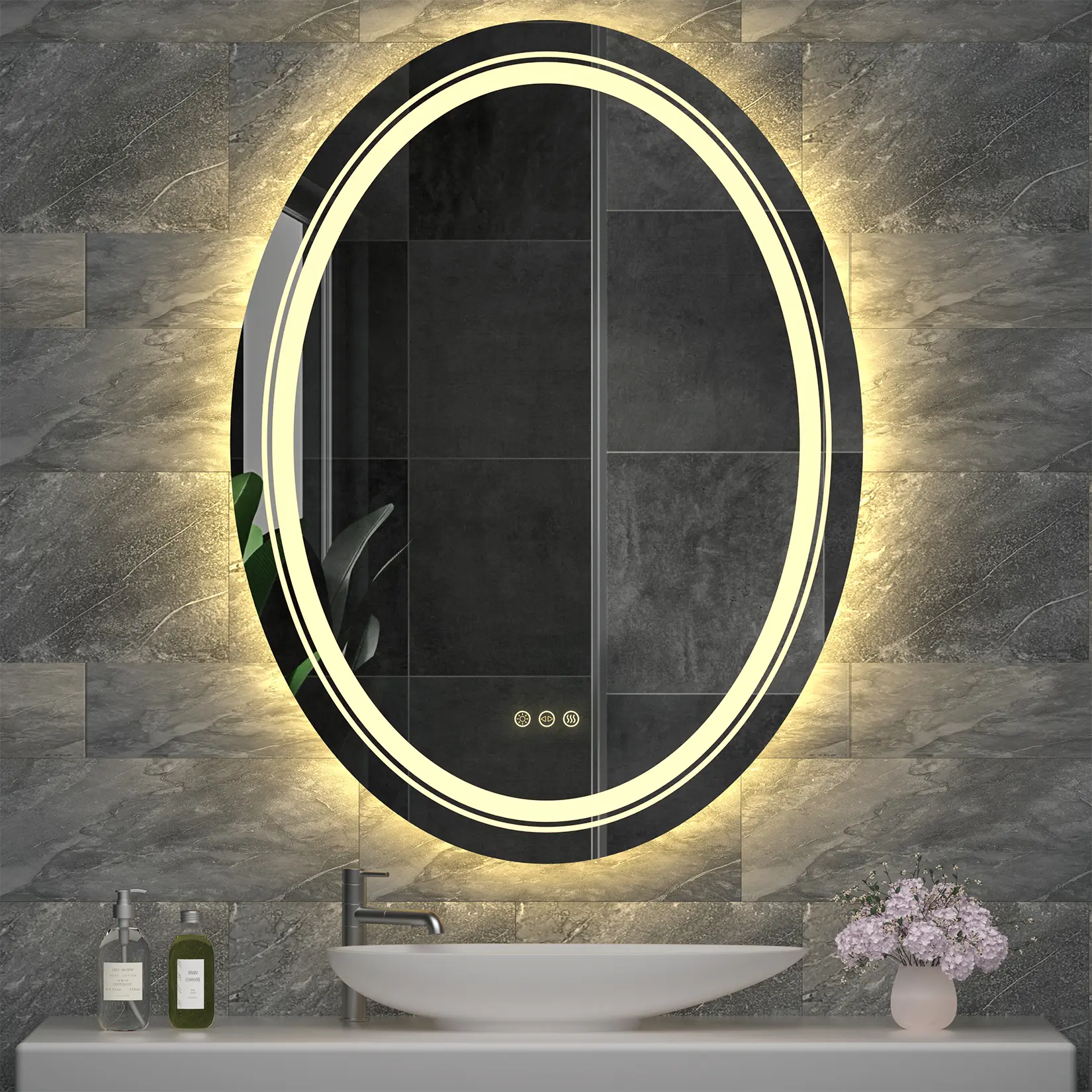 600x800mm Oval Glass LED Strip Illuminated Bathroom Mirror, Wall-Mounted for Powder Room, Restroom, Makeup Room Makeup & Shaving Use