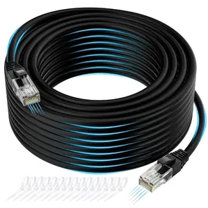 Cat 6 Ethernet Cable 25 FT, Long High Speed Cat6 Internet Cable, Black Snagless Patch Cord, Flexible, Network, LAN, PoE, Standard RJ45 Connector for PC, Server, Router, Modem, TV, PS5 - with 15 Ties