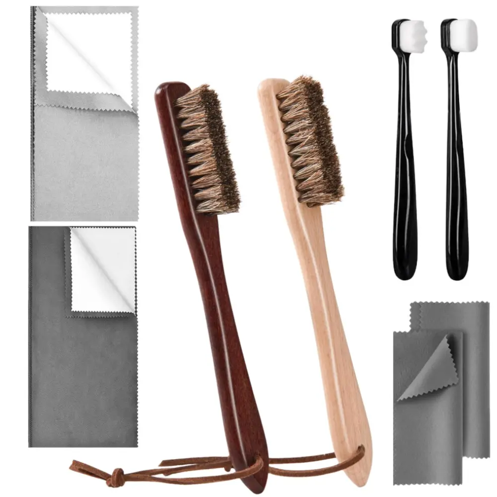 Silver Jewelry Cleaning Kit Set with Premium Detailing Horsehair Brushes & Polishing Cloth, Multi-Use Tools for Silverware, Plateware Polishes
