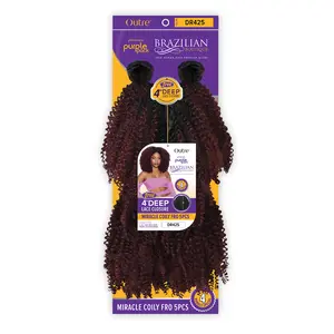 Outre Human Hair Blend Weave Premium Purple Pack Brazilian Boutique Miracle Coily Fro 5Pcs with 4" Deep Lace Closure