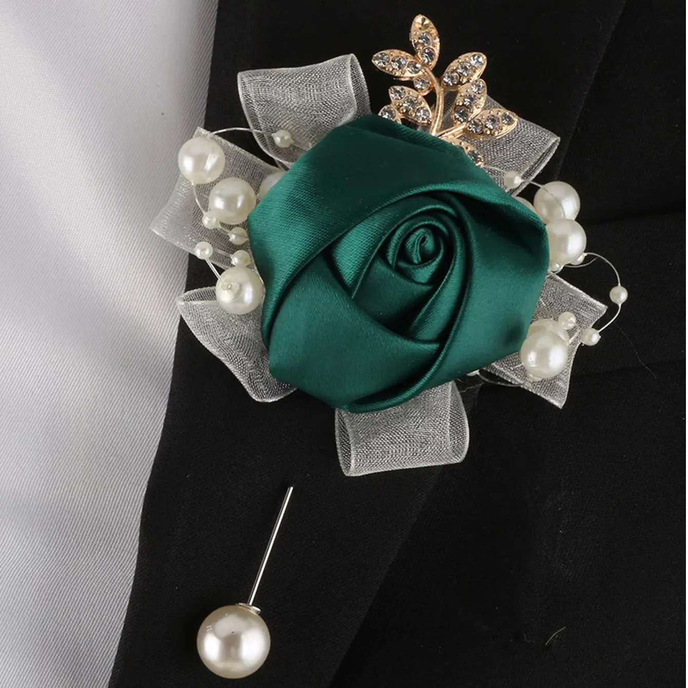 Wedding Rose Boutonniere Groom Flower Brooch Pin Men's Boutineer Suit Decoration Party Prom Anniversary Accessories for Ma Floral Pins
