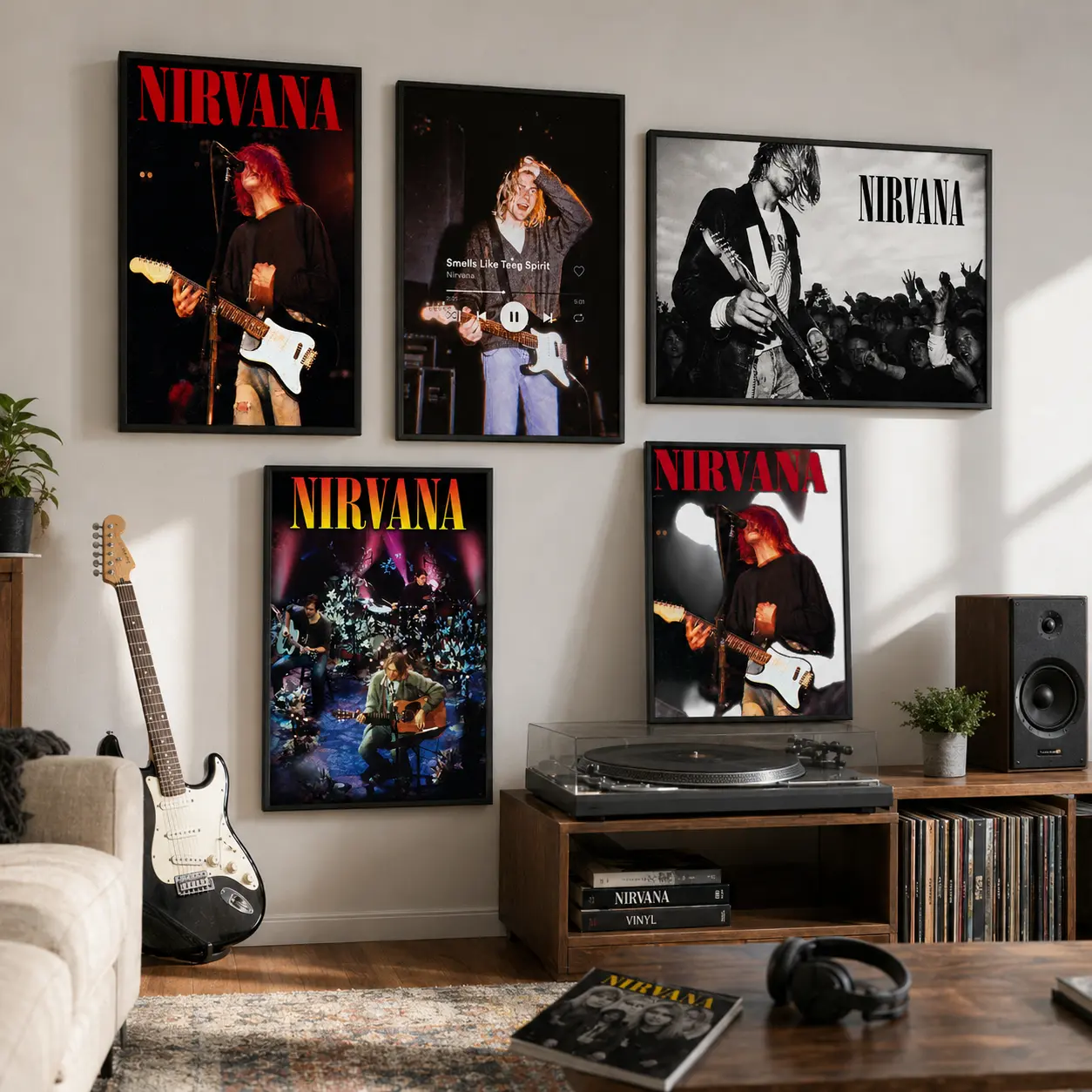 Nirvana Kurt Cobain Rock Music Poster 90s Grunge Vintage Wall Art Print For Room Decor